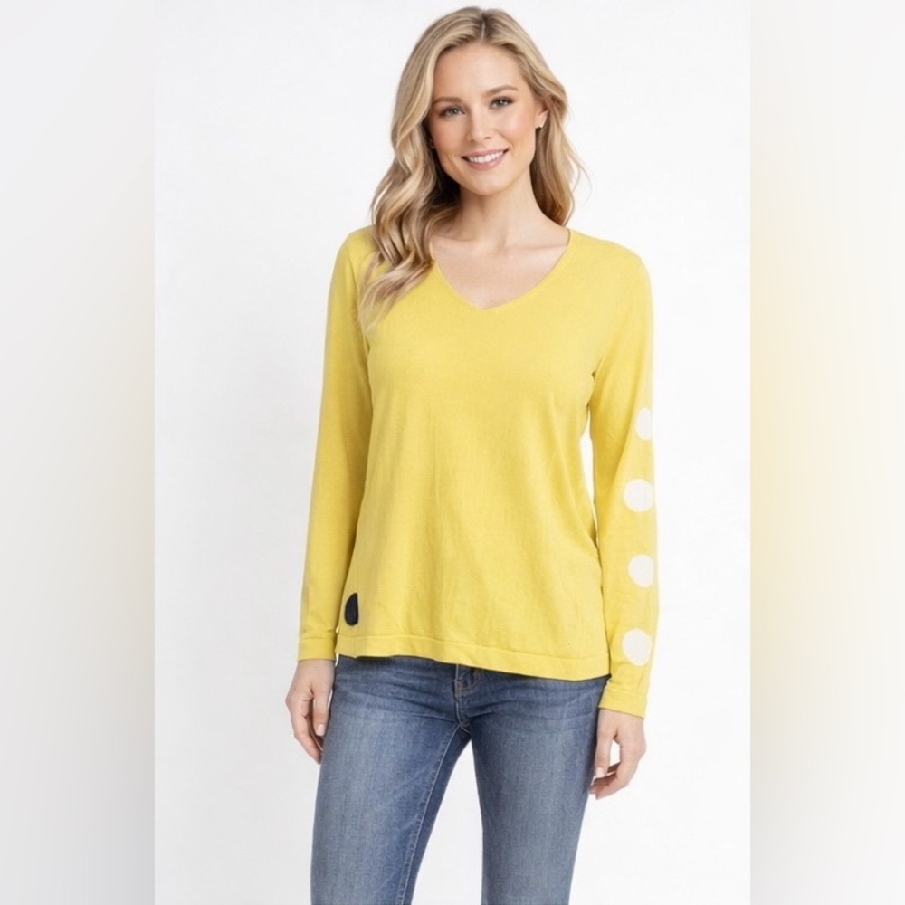 Lisa Todd Size Medium Yellow Long Sleeve Top with‎ Polka Dots